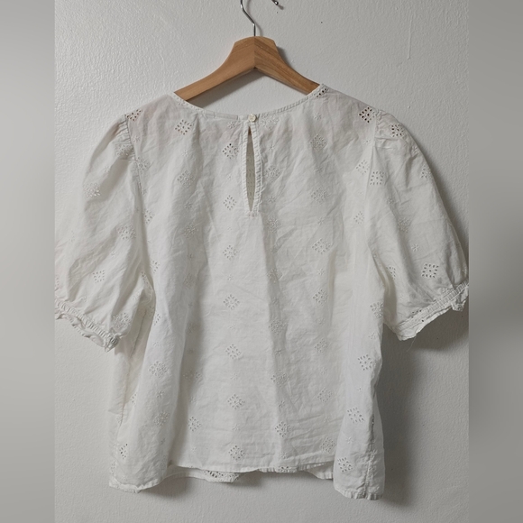 GAP White Eyelet Lace Blouse Size L 100% Cotton - Picture 7 of 9